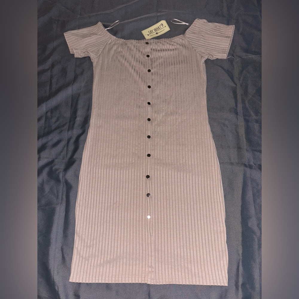 Say What? Tan Button Down Striped Form Fitting Dress Women’s Size XL